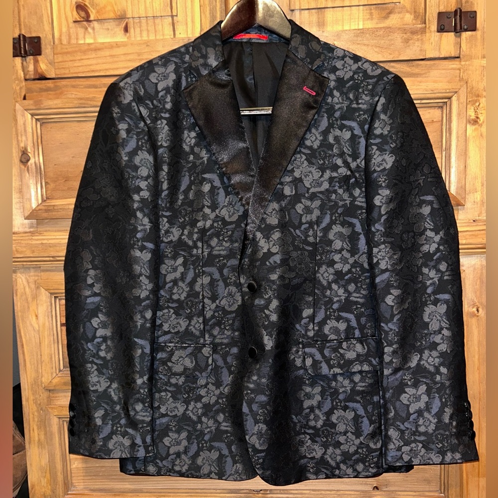 Men's Black Floral Jacquard Blazer - Stylish Evening Jacket
